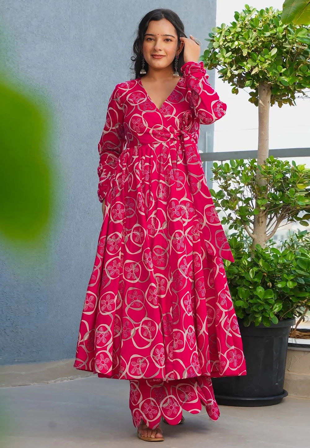 Magenta Rayon Kurta Set With Palazzo 319170