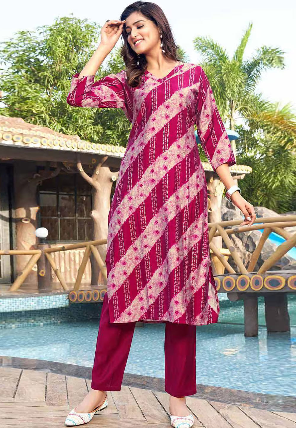 Magenta Rayon Kurta Set With Pant 312134