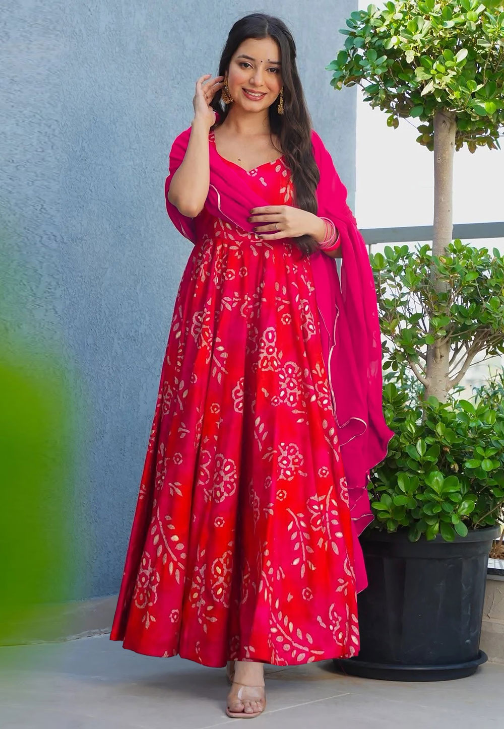 Magenta Rayon Readymade Anarkali Suit 319886
