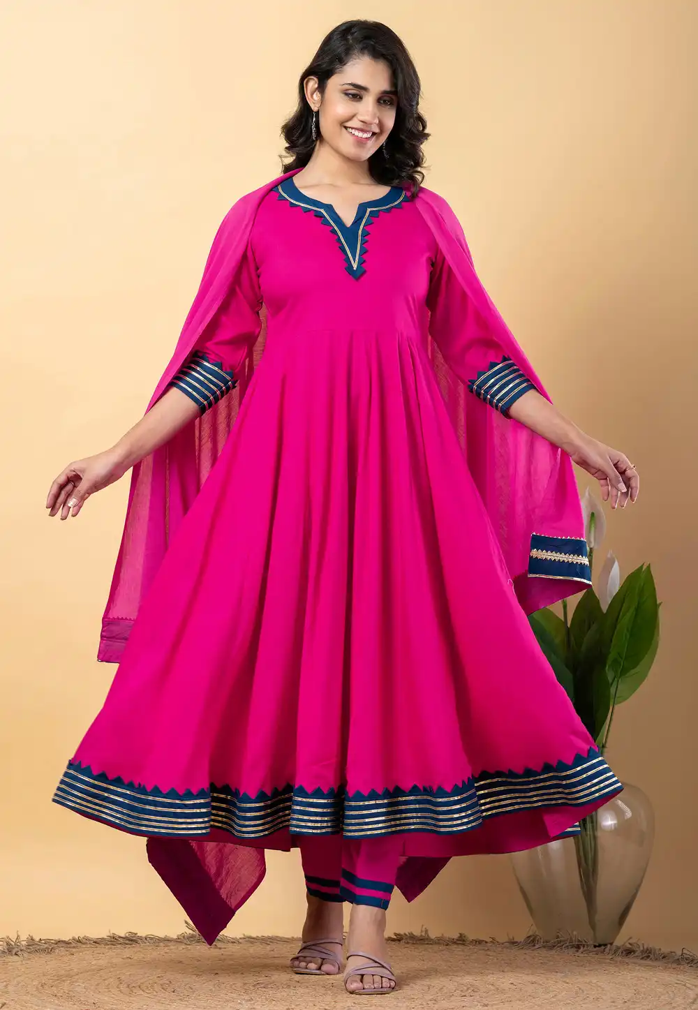 Magenta Rayon Readymade Anarkali Suit 309277