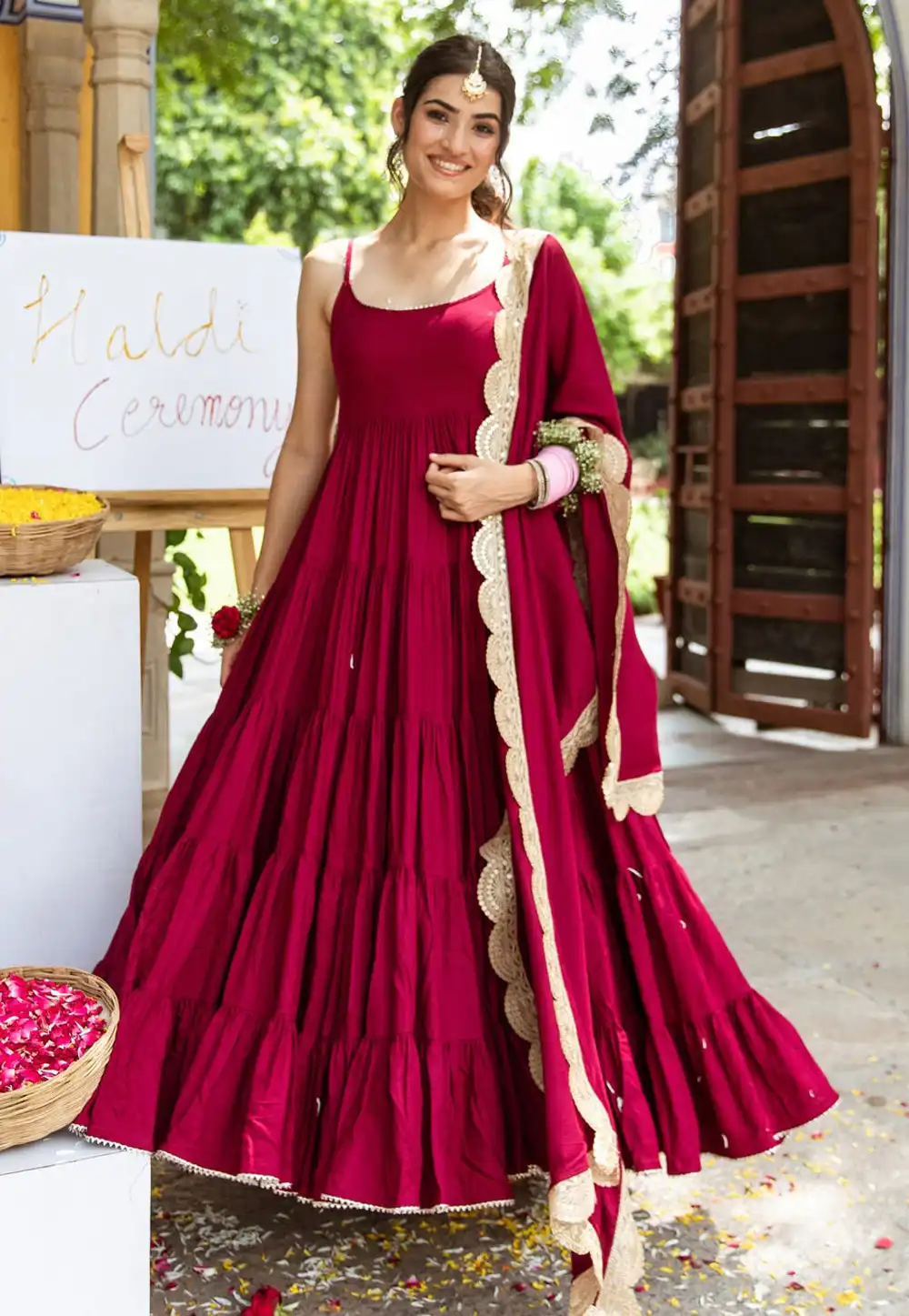 Magenta Rayon Readymade Anarkali Suit 288030