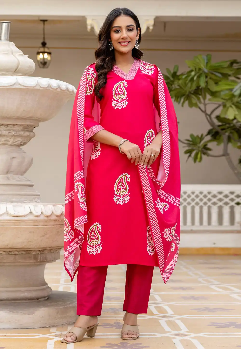 Magenta Rayon Readymade Pakistani Suit 322406