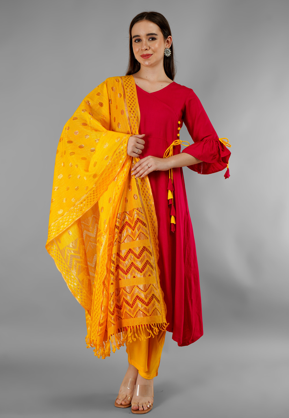 Magenta Rayon Readymade Pant Style Suit 282795