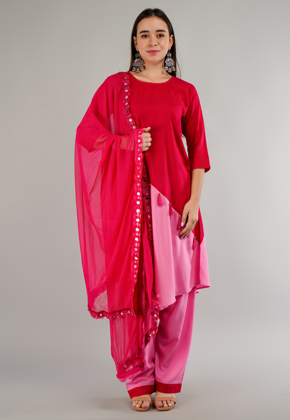 Magenta Rayon Readymade Patiala Suit 282805