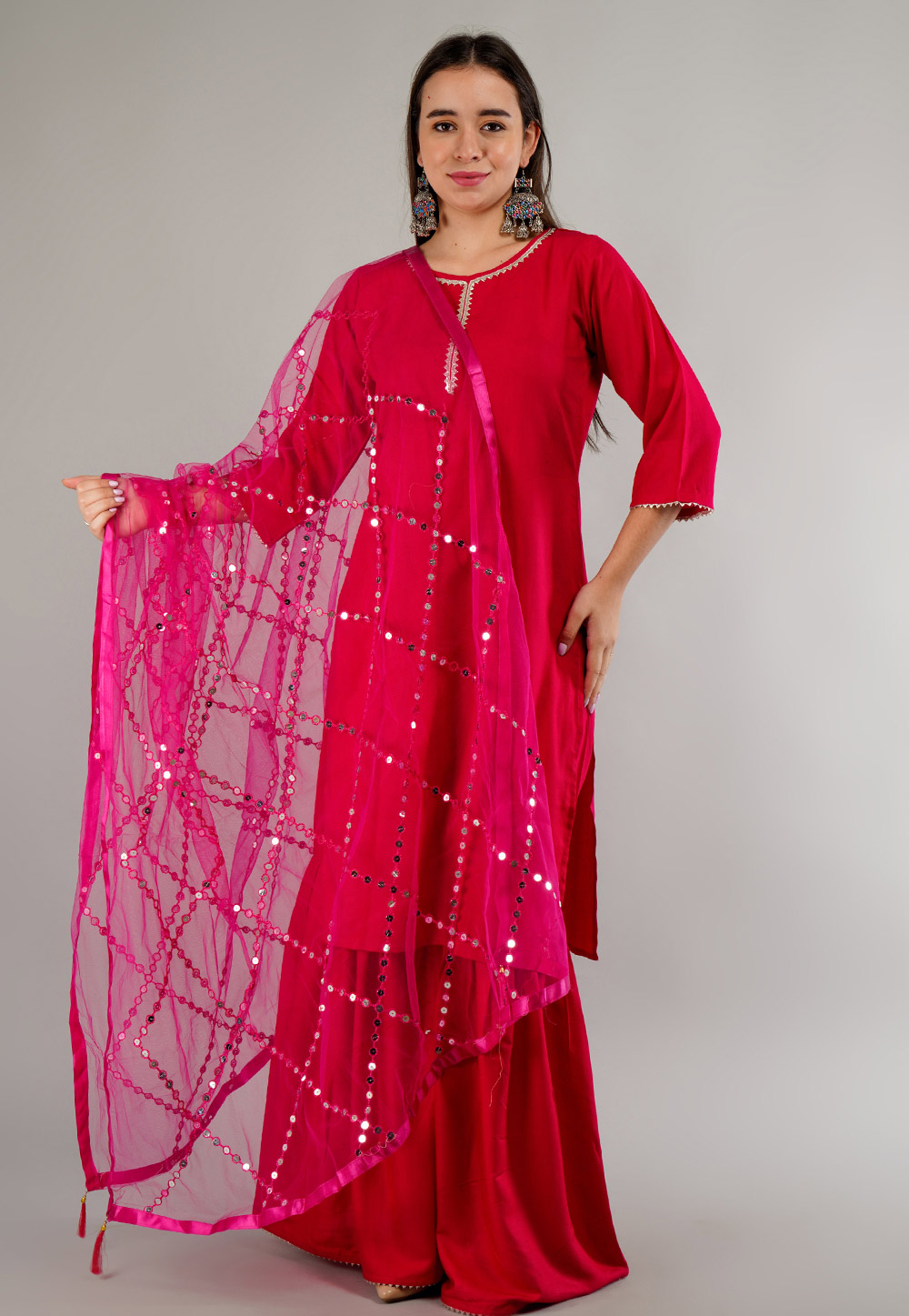 Magenta Rayon Readymade Sharara Suit 282802