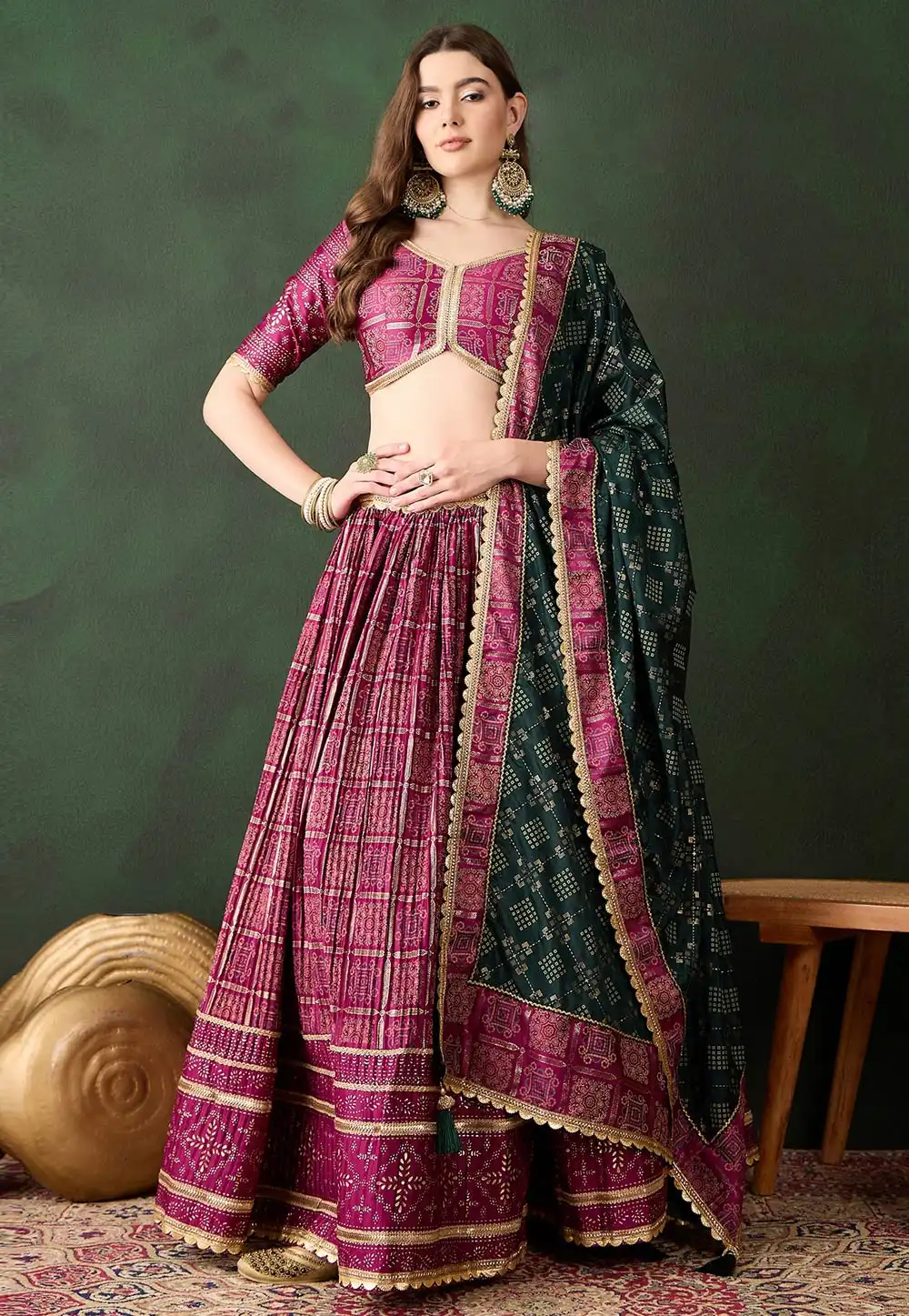 Magenta Satin Circular Lehenga Choli 313927