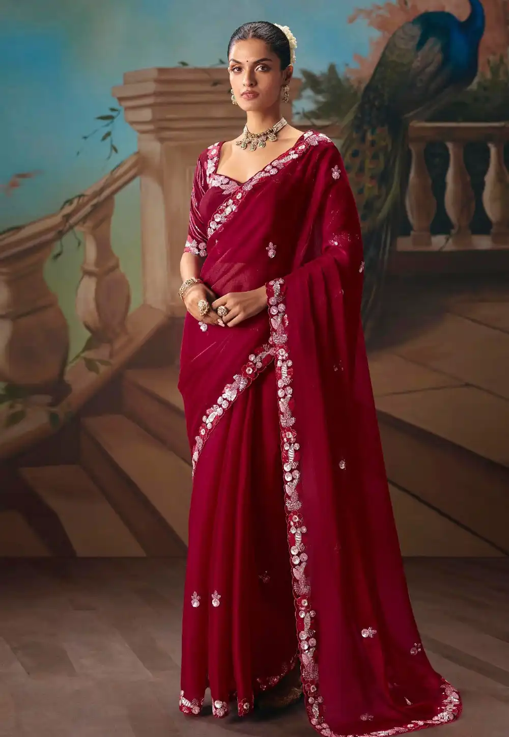 Magenta Satin Saree With Blouse 322924