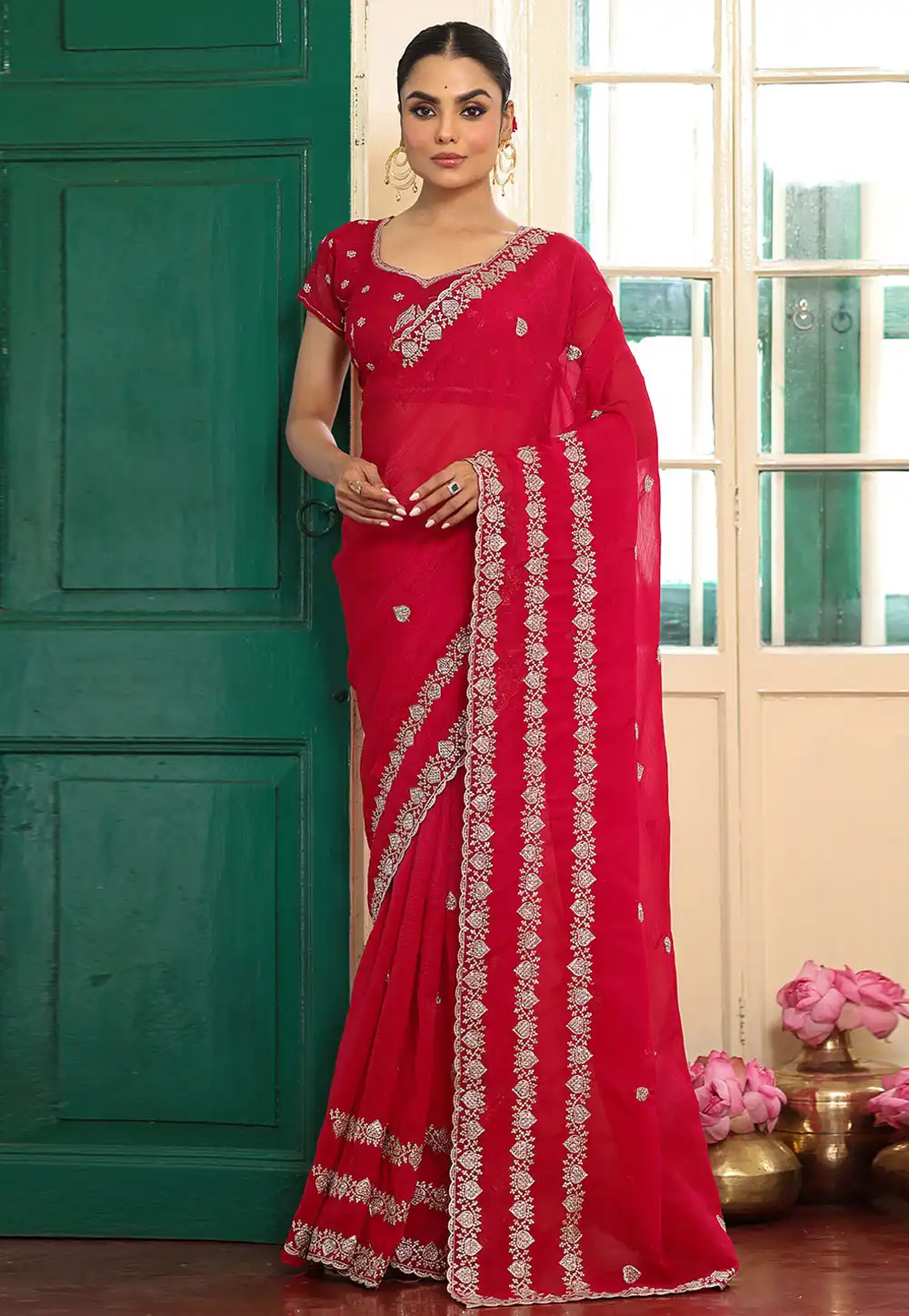 Magenta Satin Saree With Blouse 320115