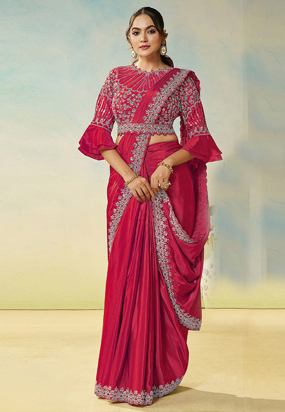 Magenta Satin Silk Designer Saree 325731