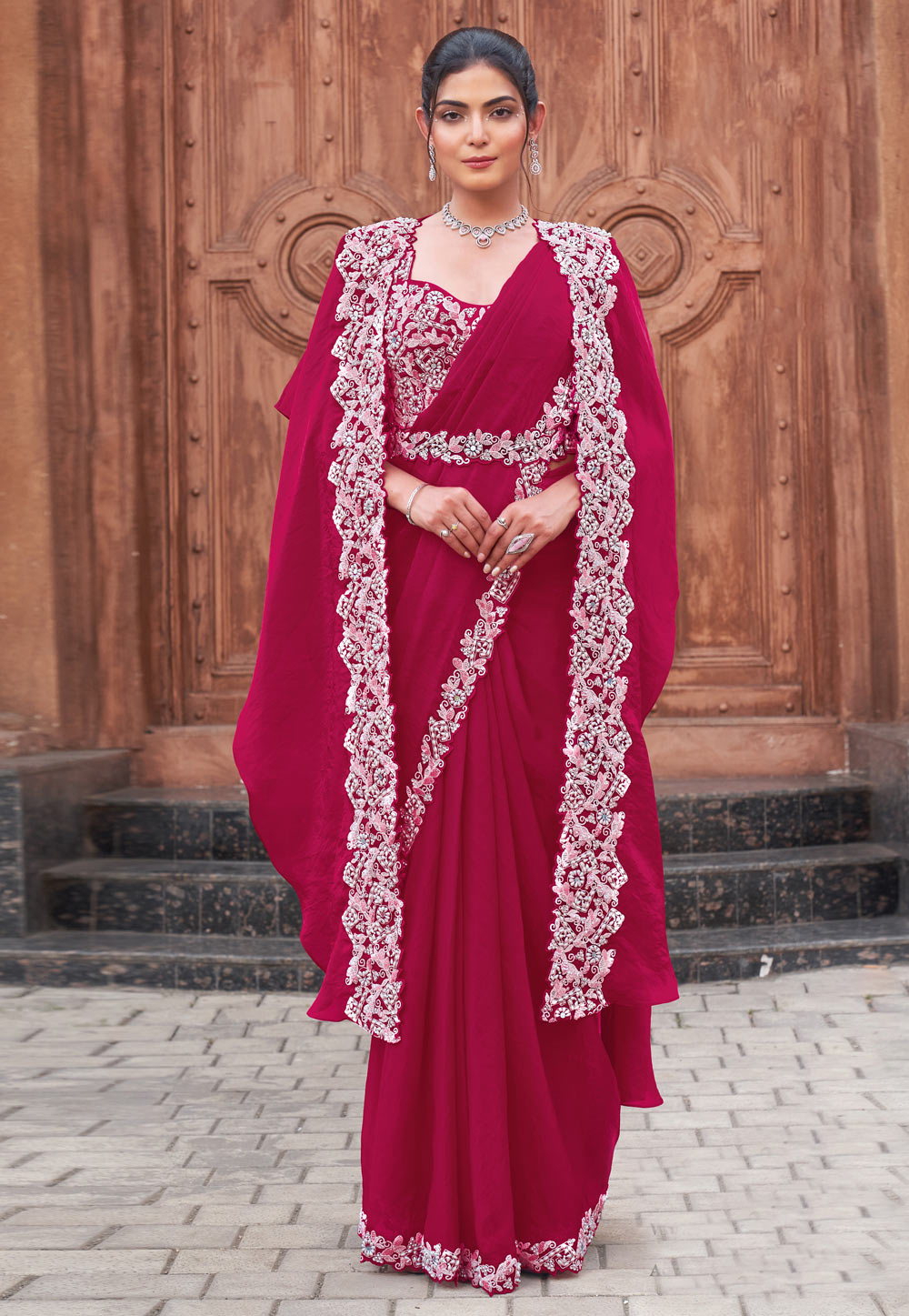 Magenta Satin Silk Designer Saree 307008