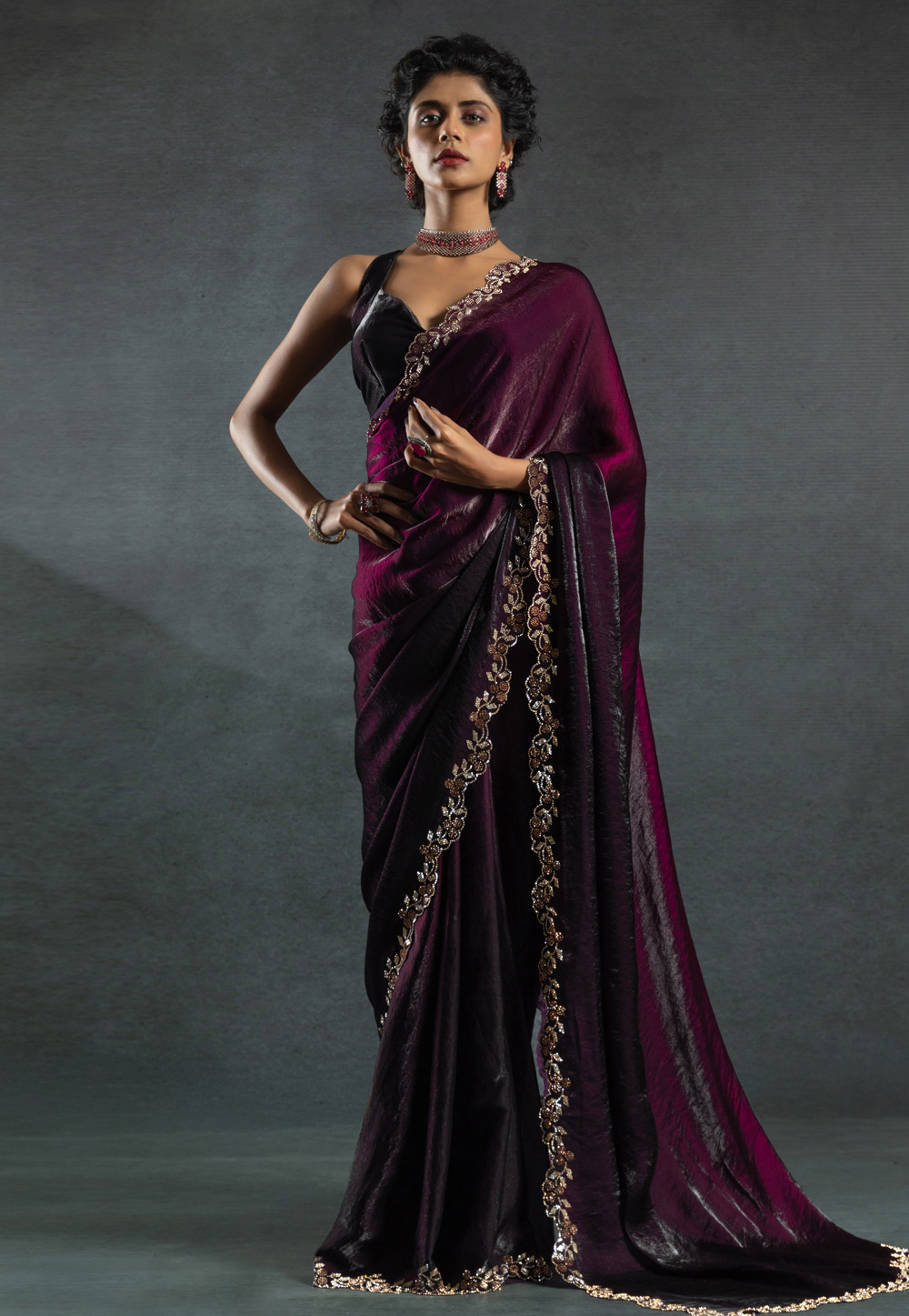 Magenta Satin Silk Half N Half Saree 307692