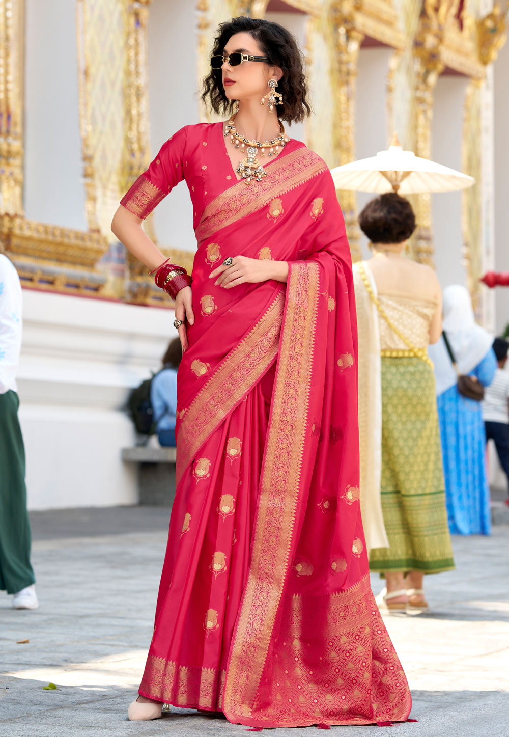 Magenta Satin Silk Saree With Blouse 307012