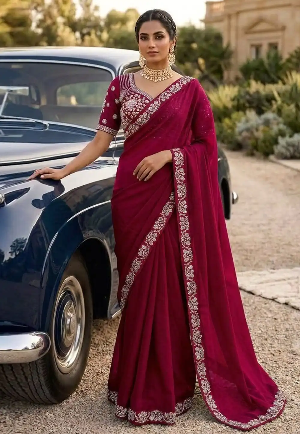 Magenta Satin Silk Saree With Blouse 328620