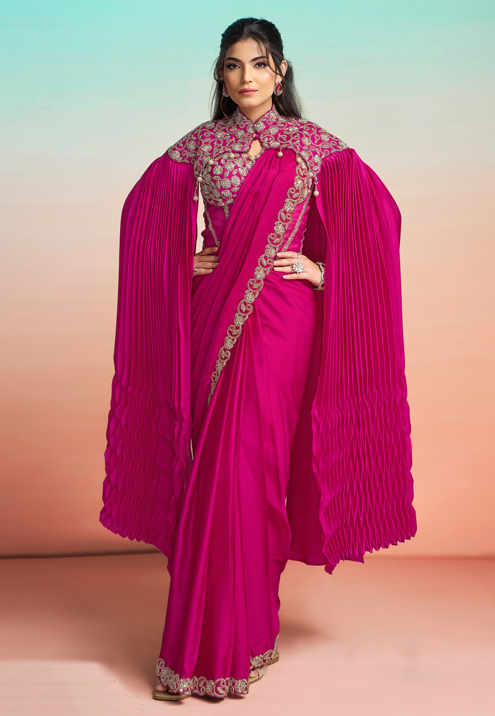 Magenta Satin Silk Saree With Blouse 327232