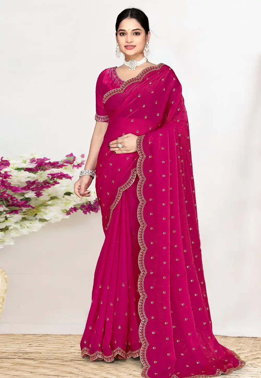 Magenta Satin Silk Saree With Blouse 327227