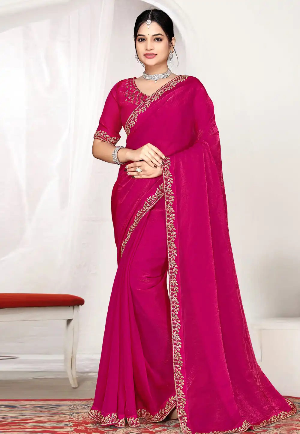 Magenta Satin Silk Saree With Blouse 327382