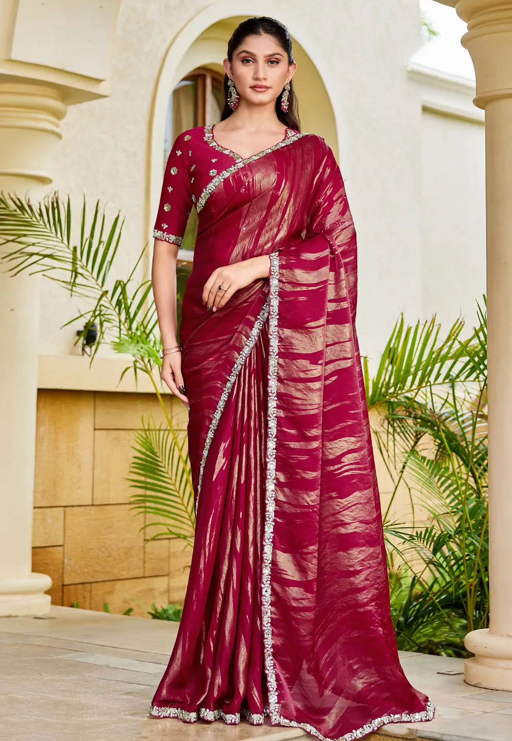 Magenta Satin Silk Saree With Blouse 335639