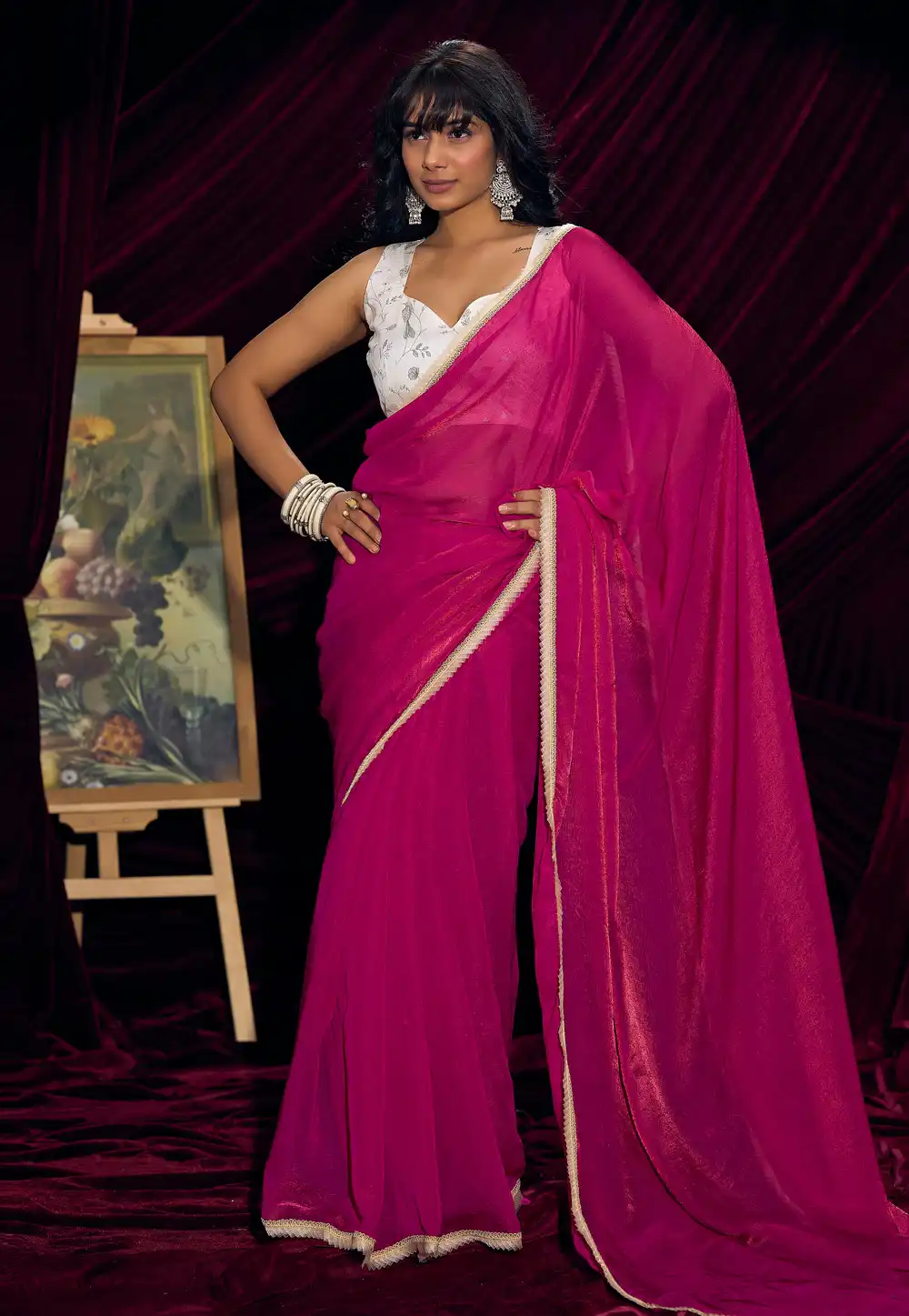 Magenta Satin Silk Saree With Blouse 328475