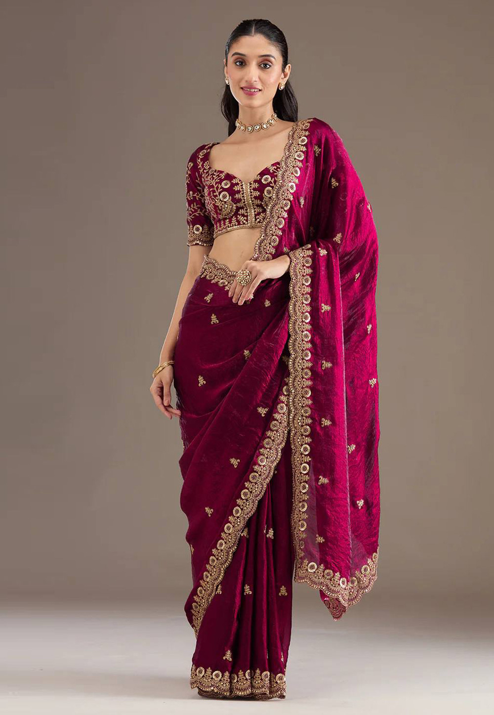 Magenta Satin Silk Saree With Blouse 319440