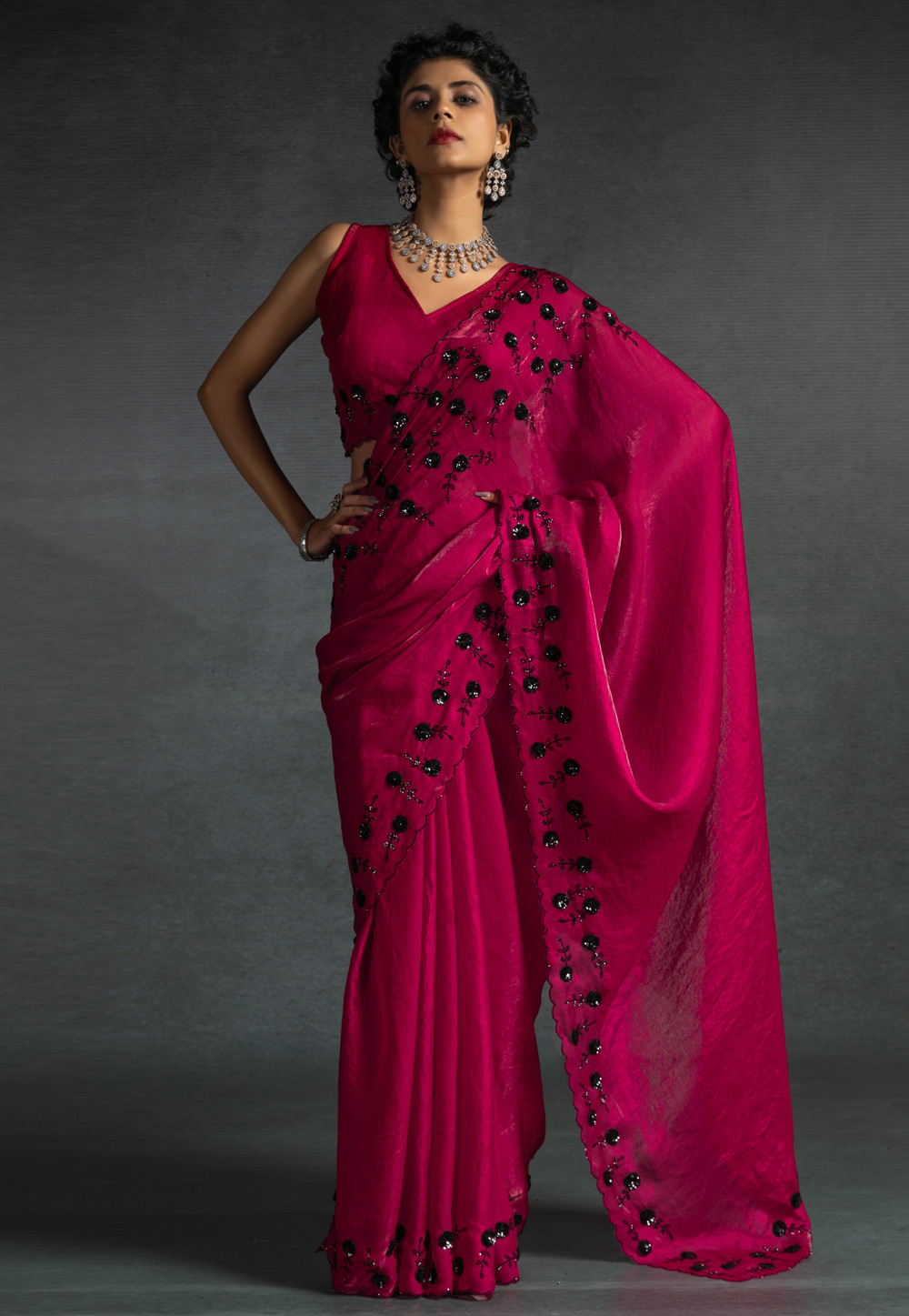 Magenta Satin Silk Saree With Blouse 307991