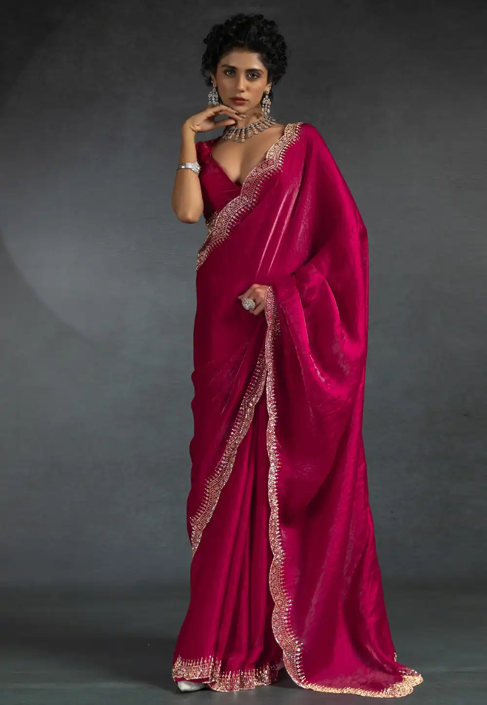 Magenta Satin Silk Saree With Blouse 307987