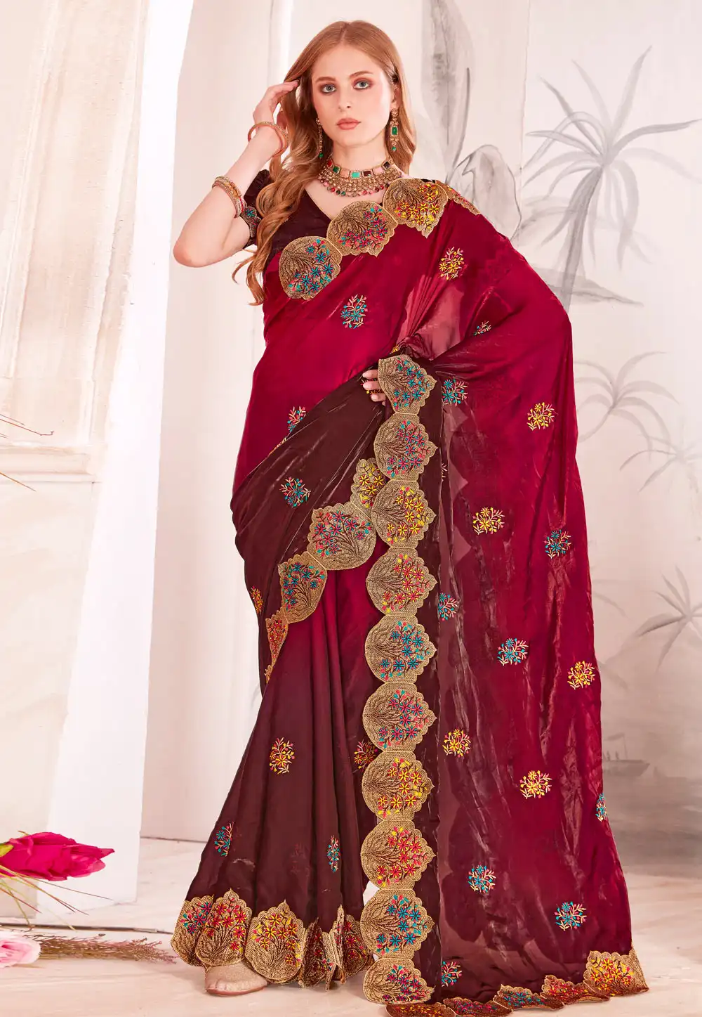 Magenta Satin Silk Saree With Blouse 315793