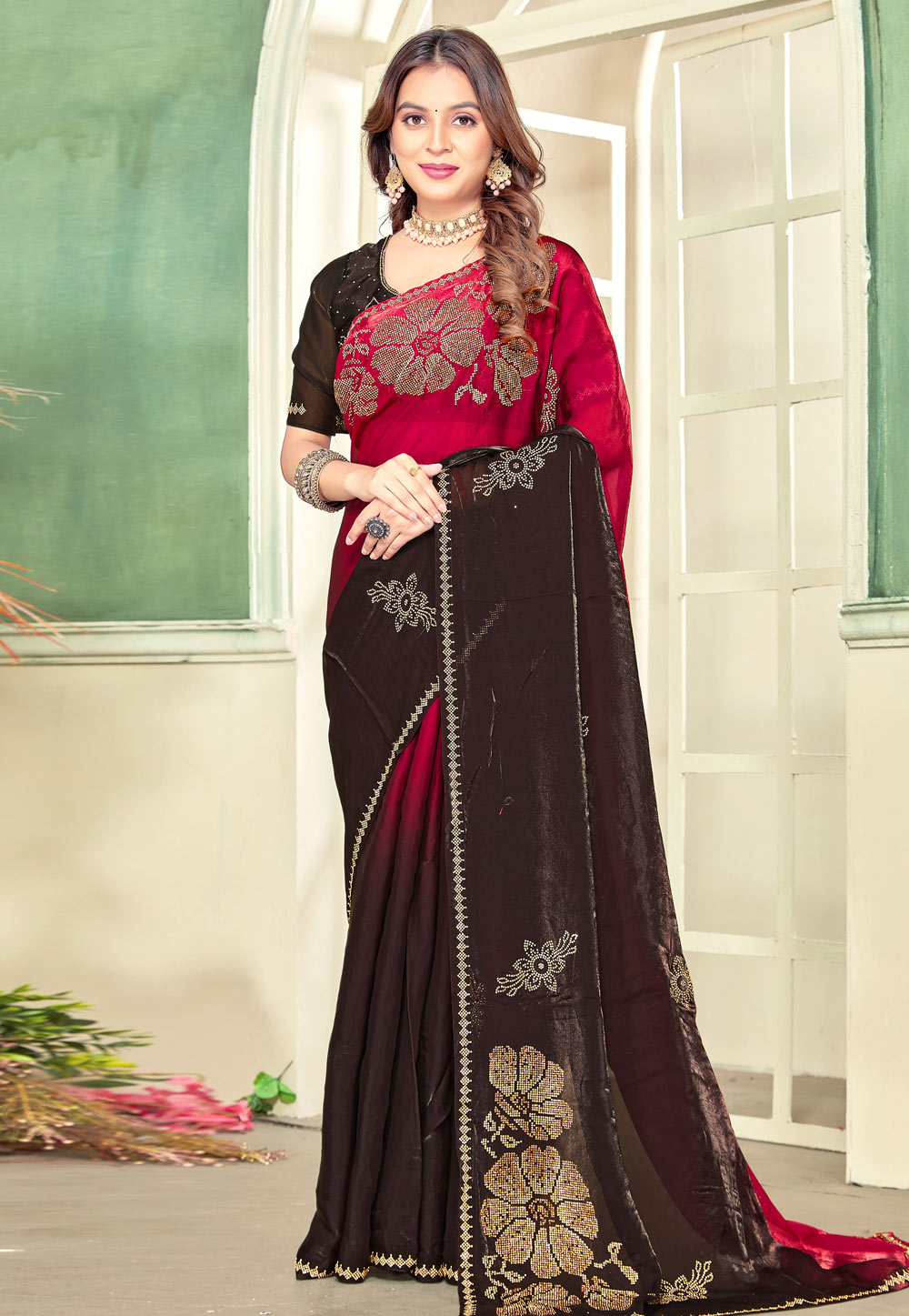 Magenta Satin Silk Saree With Blouse 320158