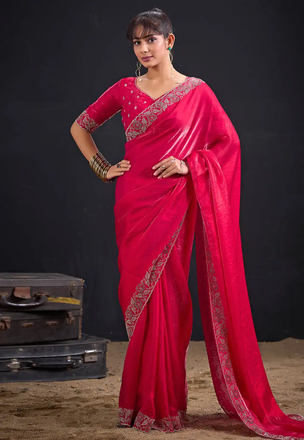 Magenta Satin Silk Saree With Blouse 327596