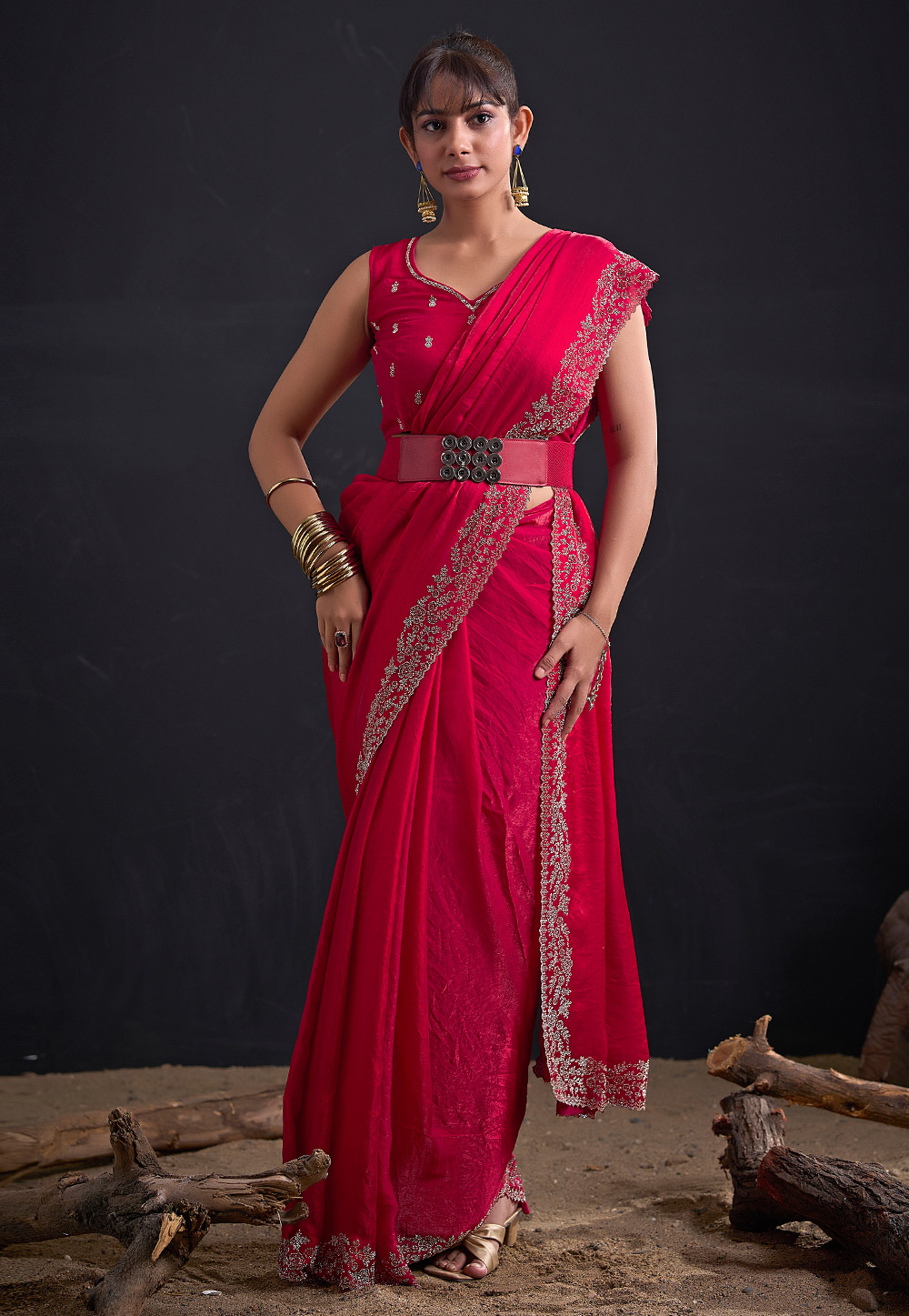 Magenta Satin Silk Saree With Blouse 327584