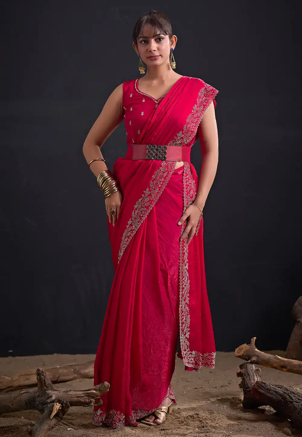 Magenta Satin Silk Saree With Blouse 327584