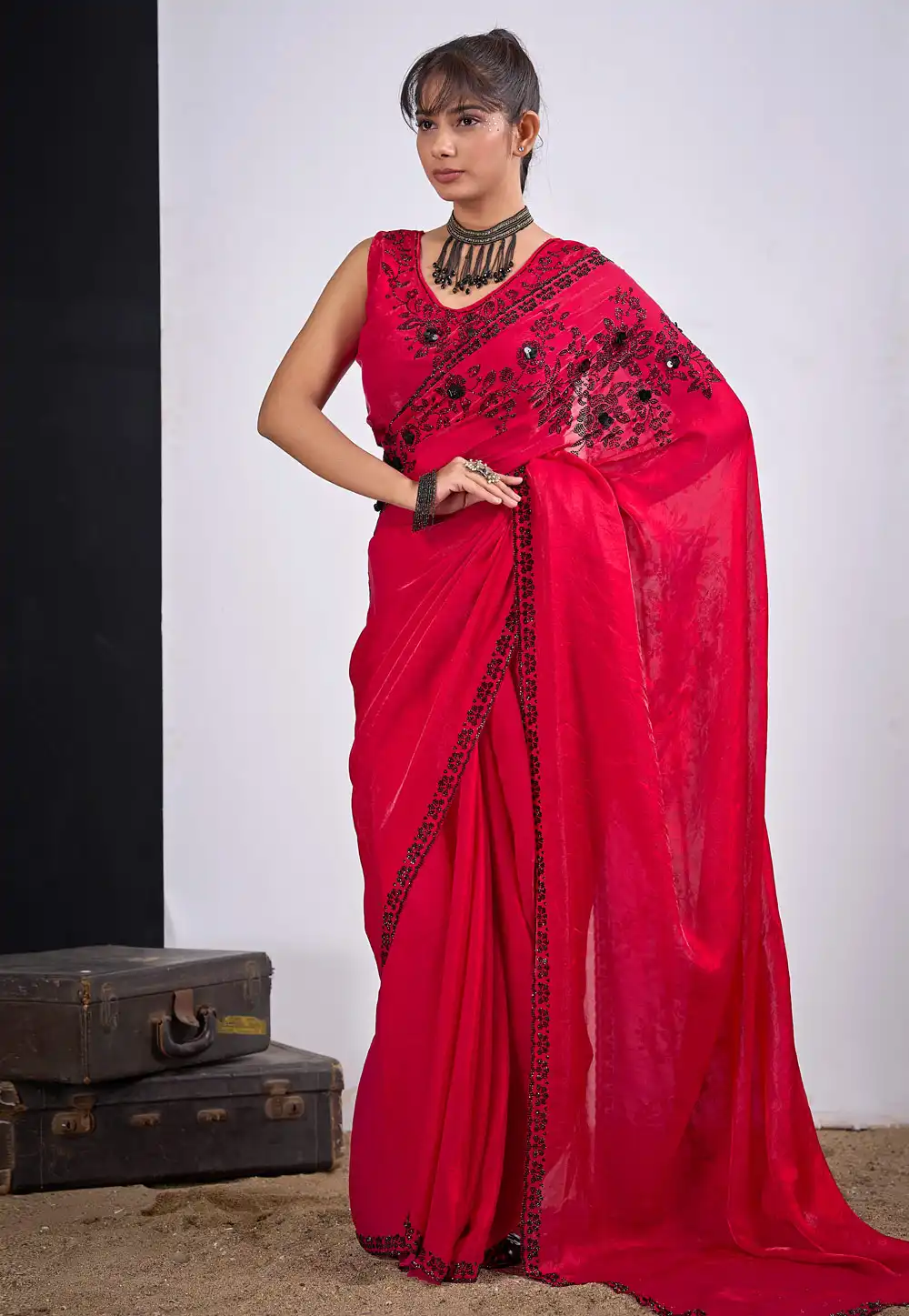 Magenta Satin Silk Saree With Blouse 327574