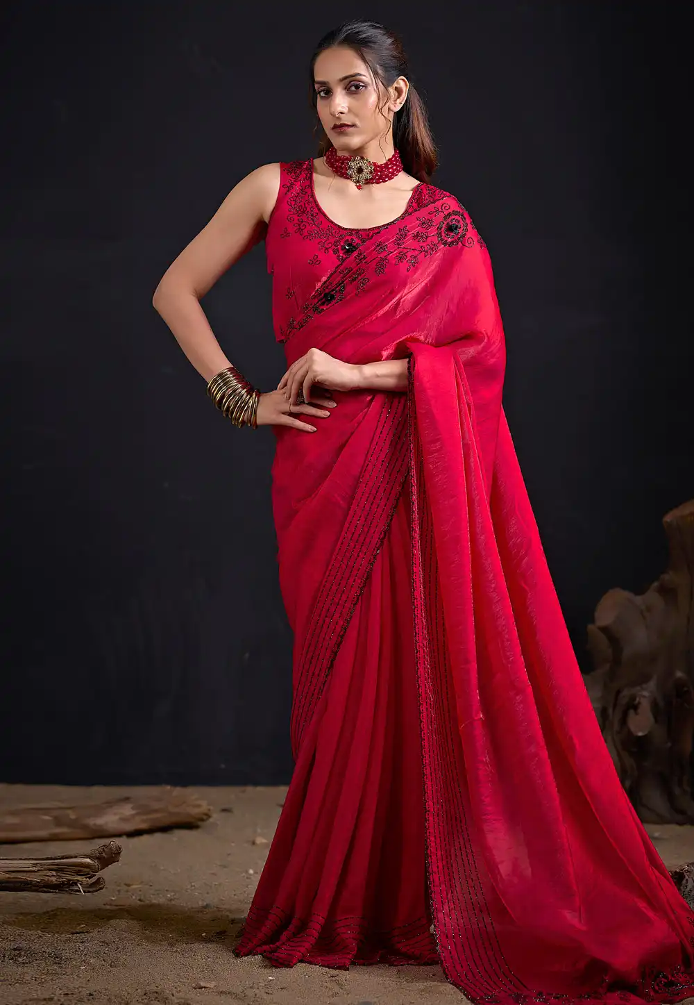 Magenta Satin Silk Saree With Blouse 327613