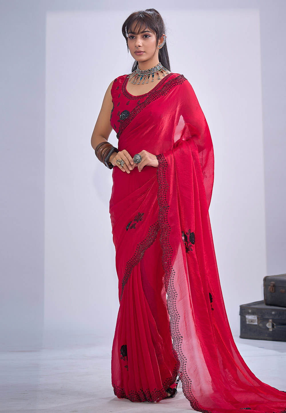 Magenta Satin Silk Saree With Blouse 327591