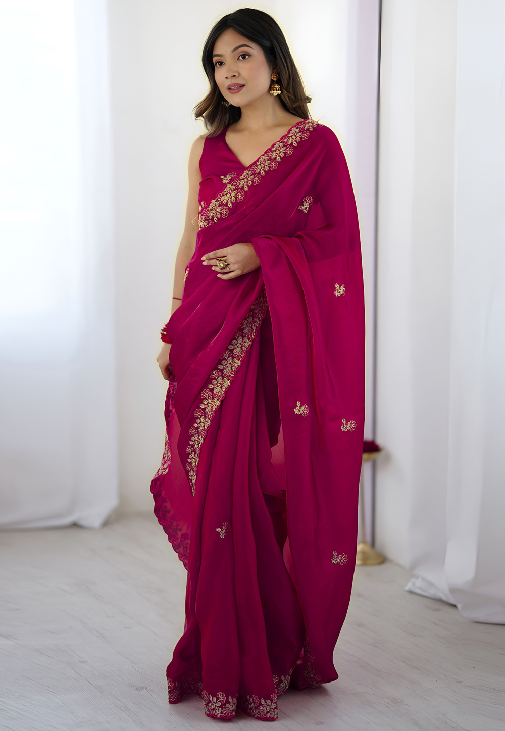 Magenta Satin Silk Saree With Blouse 326674