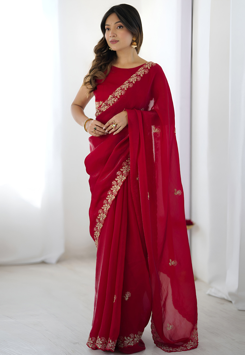 Magenta Satin Silk Saree With Blouse 326677