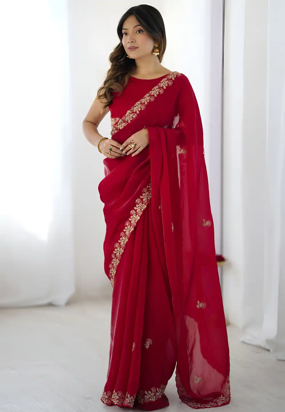 Magenta Satin Silk Saree With Blouse 326677