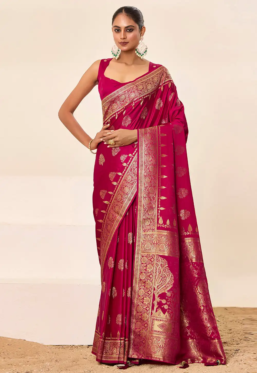 Magenta Satin Silk Saree With Blouse 311280