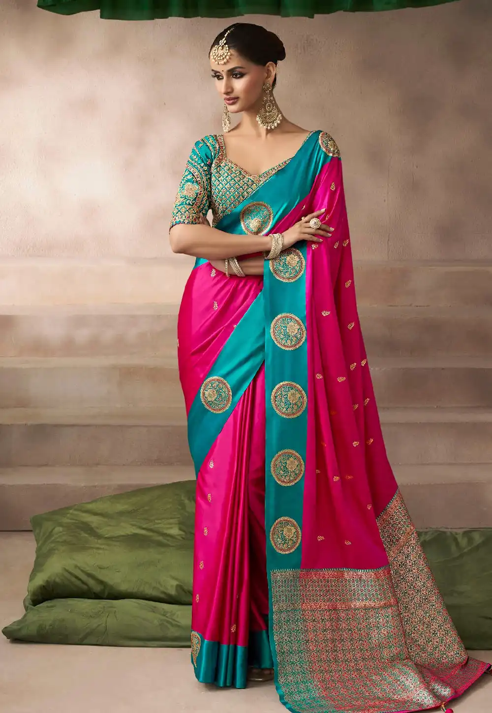 Magenta Satin Silk Saree With Blouse 317021