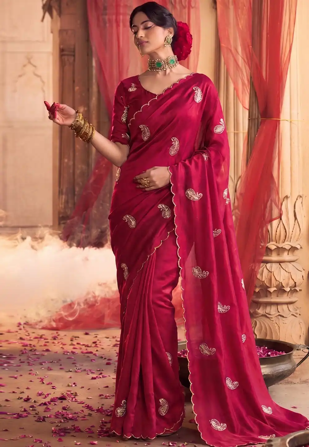 Magenta Satin Silk Saree With Blouse 330030