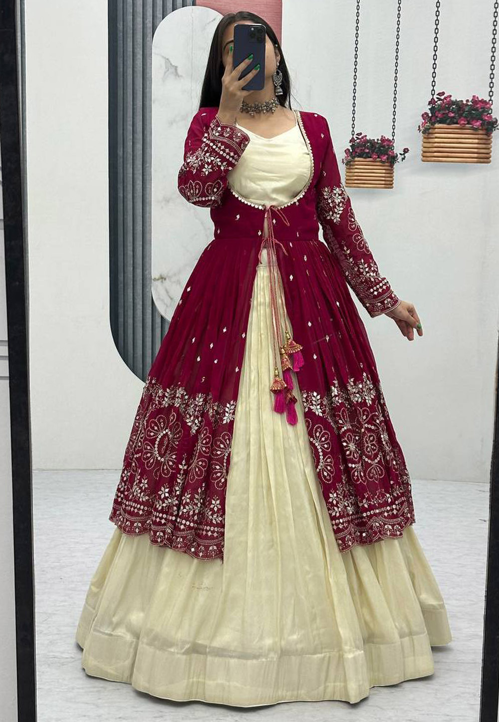 Magenta Shimmer Readymade Indo Western Lehenga Choli 322429