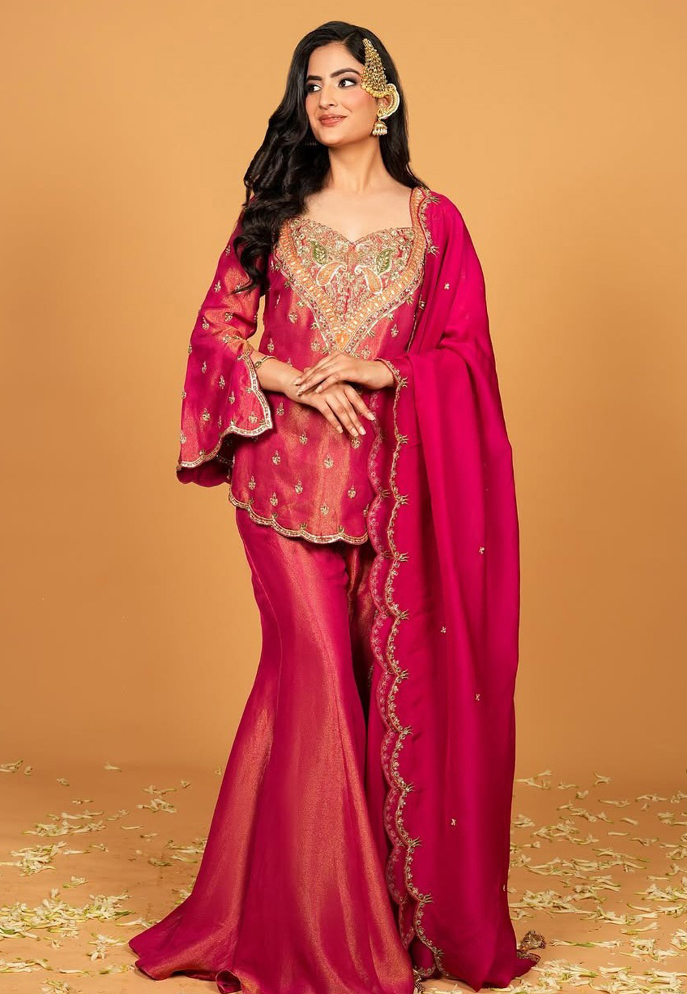 Magenta Shimmer Readymade Palazzo Suit 310645