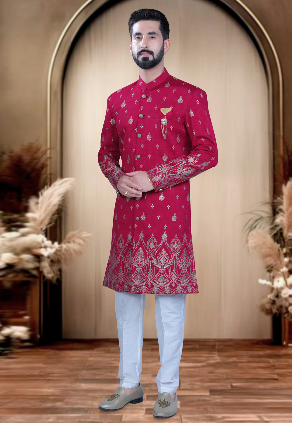 Magenta Silk Achkan Style Sherwani 319672