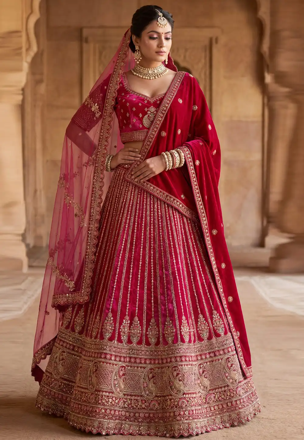 Magenta Silk Bridal Lehenga Choli 328144