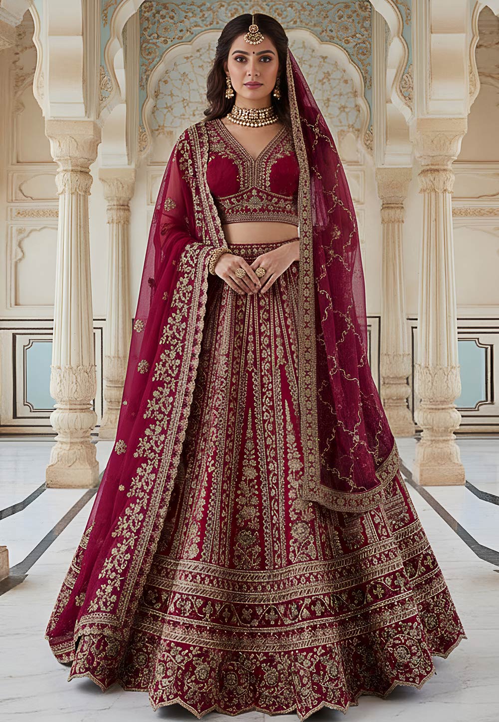 Magenta Silk Bridal Lehenga Choli 318740