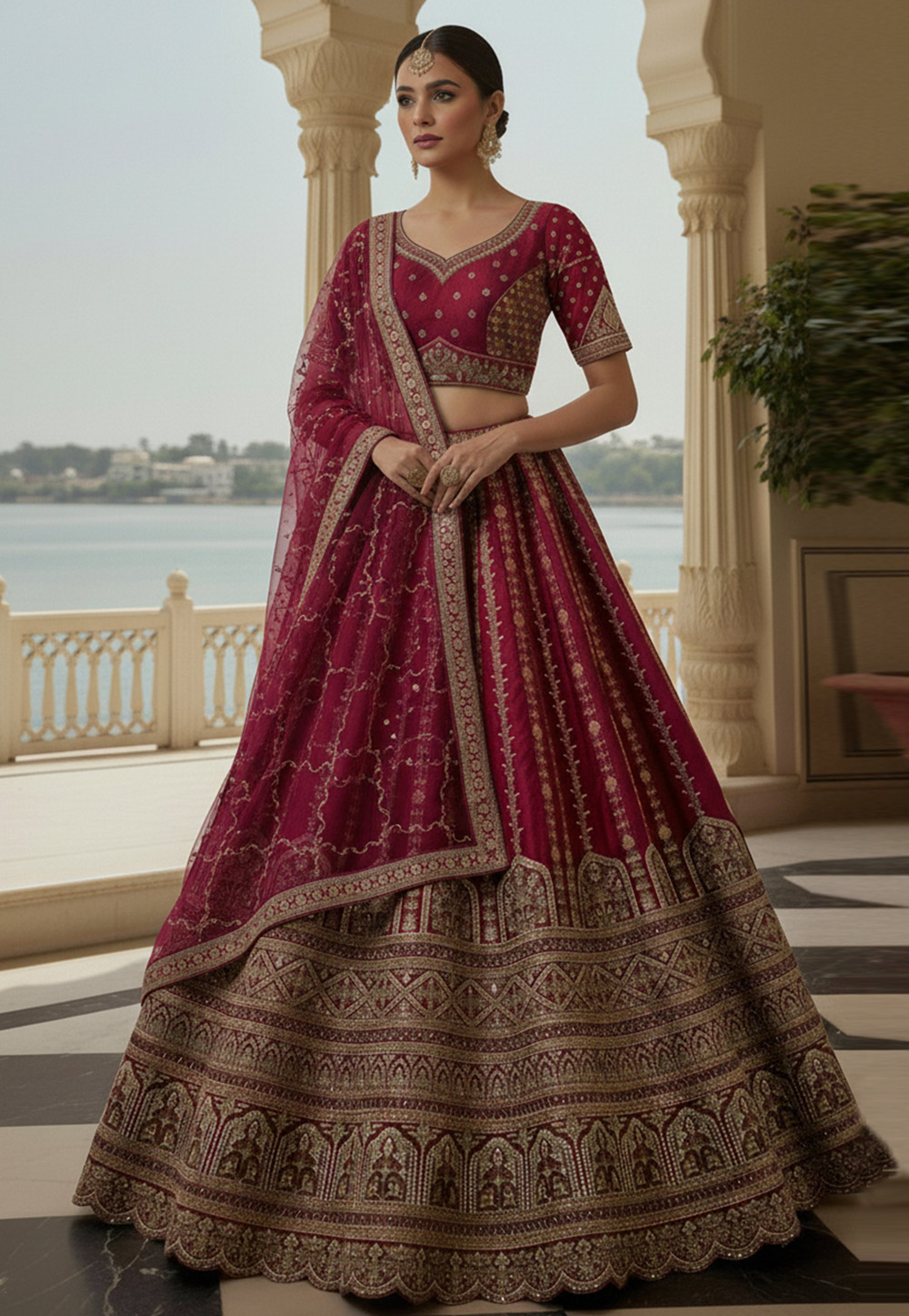 Magenta Silk Bridal Lehenga Choli 320211