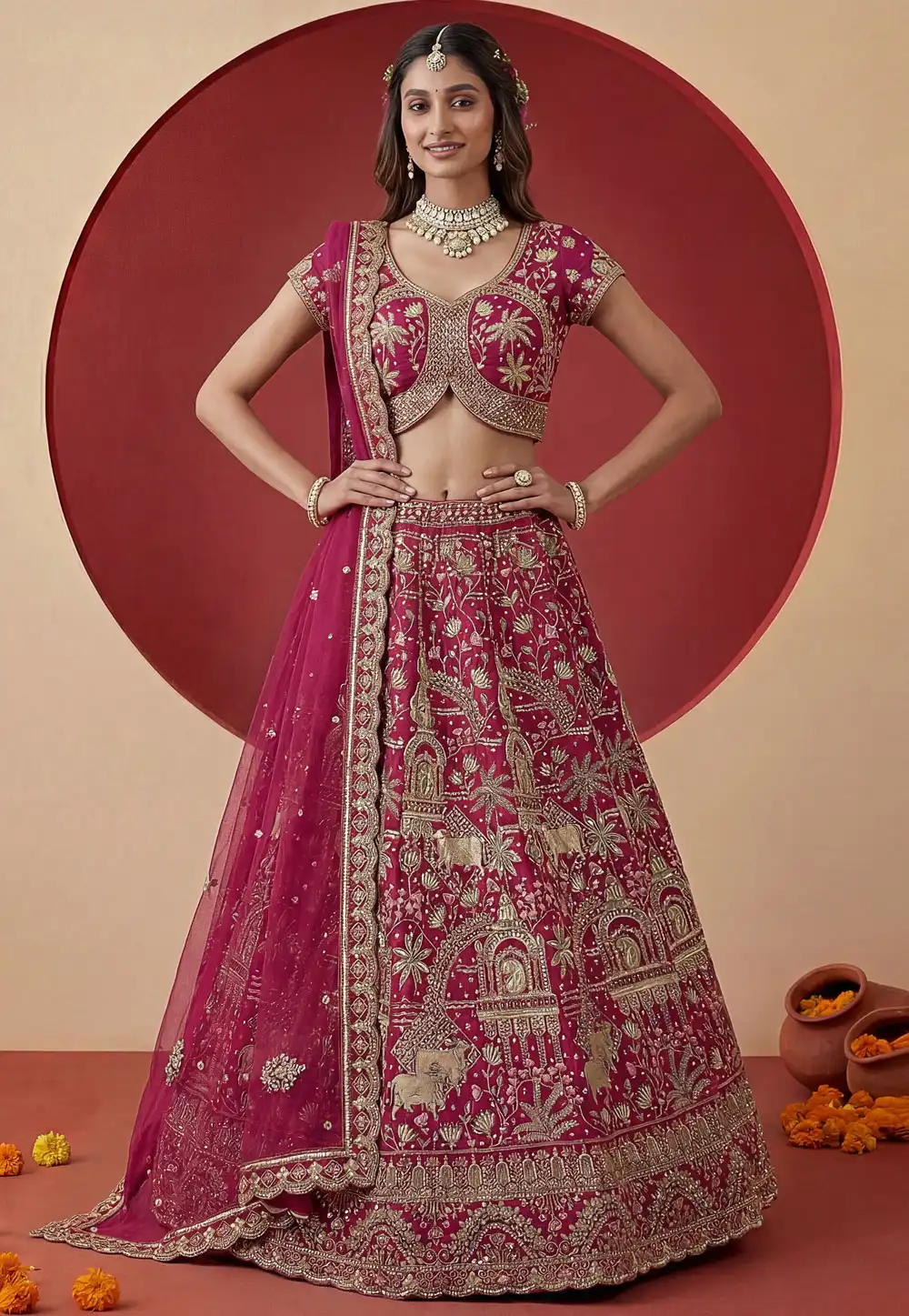 Magenta Silk Bridal Lehenga Choli 325314