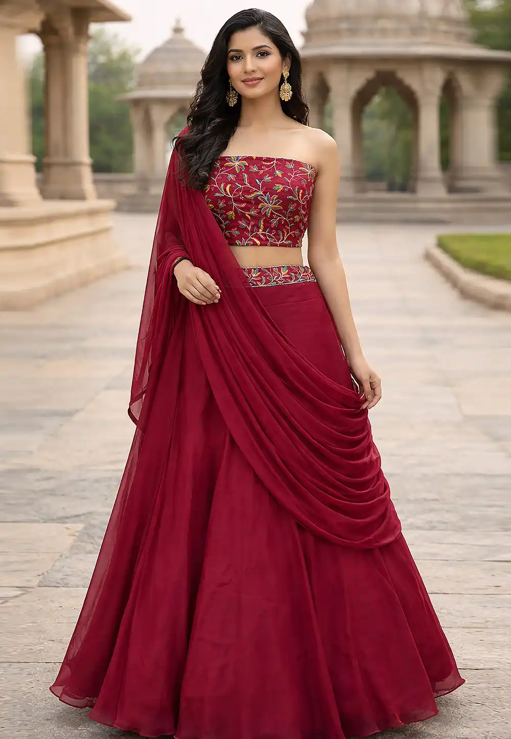 Magenta Silk Circular Lehenga Choli 329183