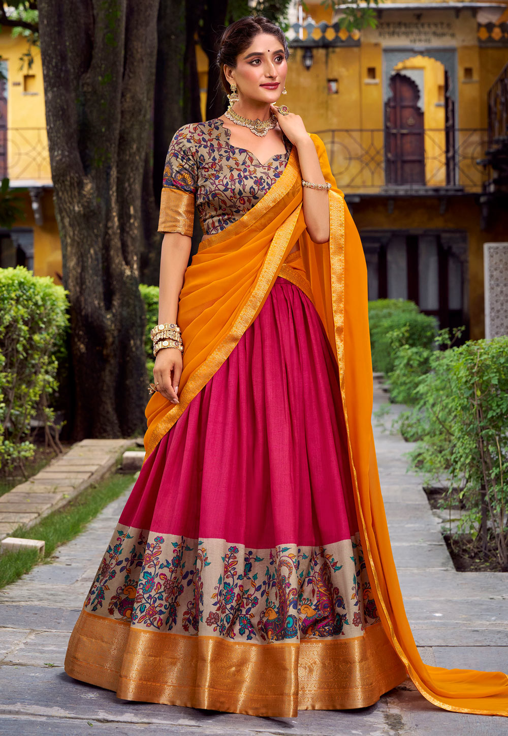 Magenta Silk Circular Lehenga Choli 319239