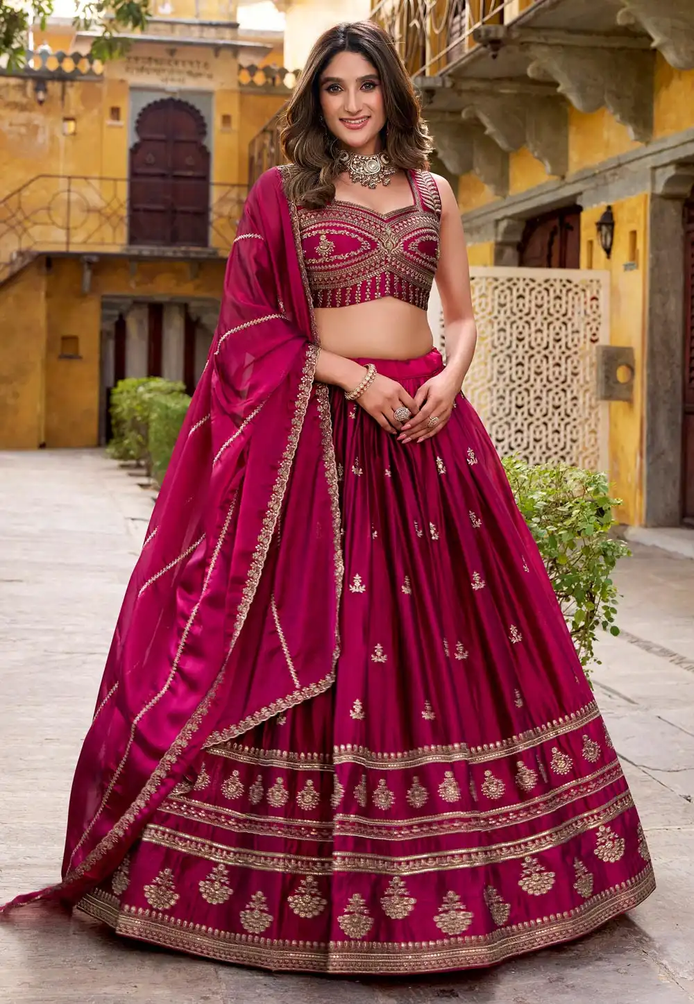 Magenta Silk Circular Lehenga Choli 323111