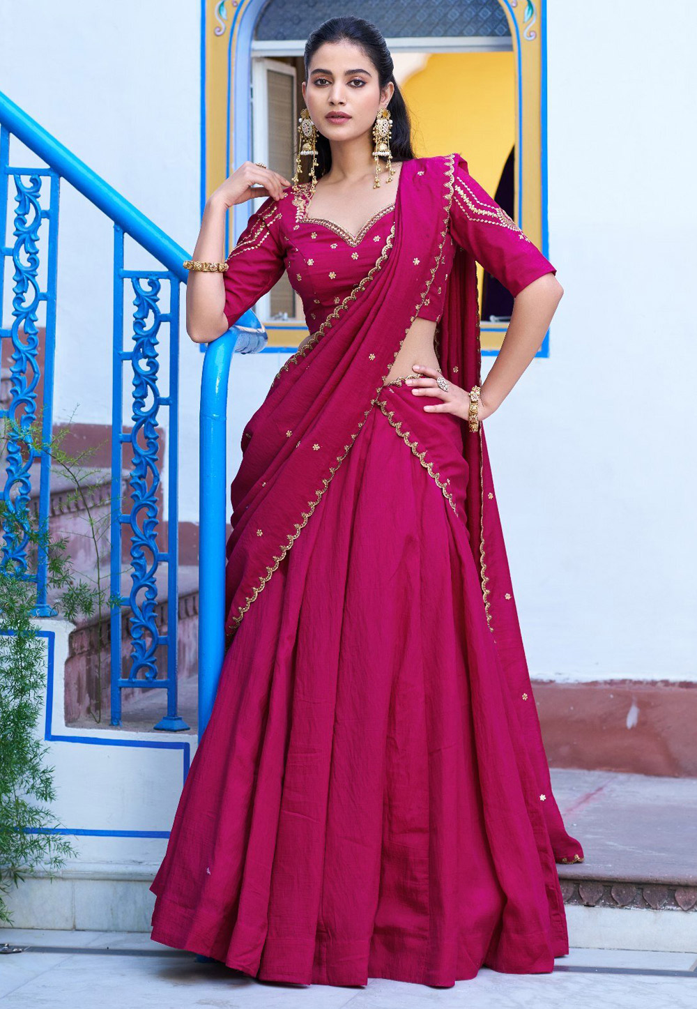 Magenta Silk Circular Lehenga Choli 330396